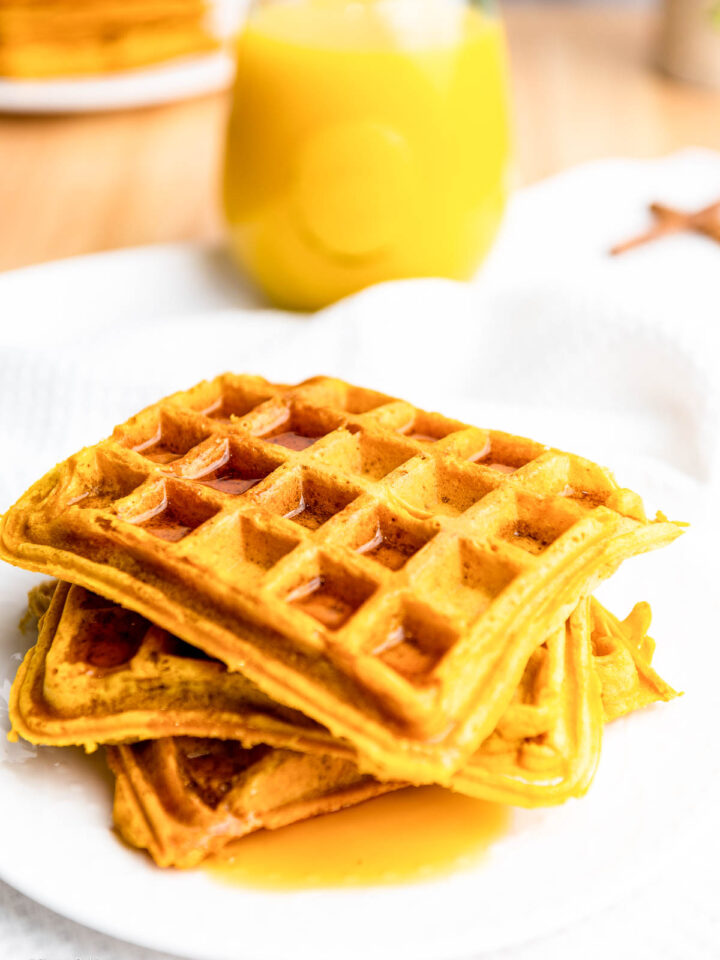 Vegan Pumpkin Waffles on a white plate