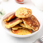 stacks of Corn Fritters with Pancake Mix in a bowl