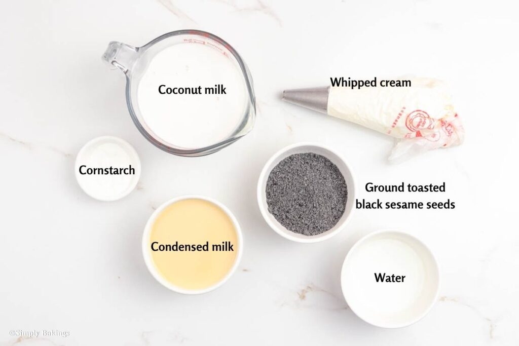 All ingredients for the Black Sesame Pudding recipe