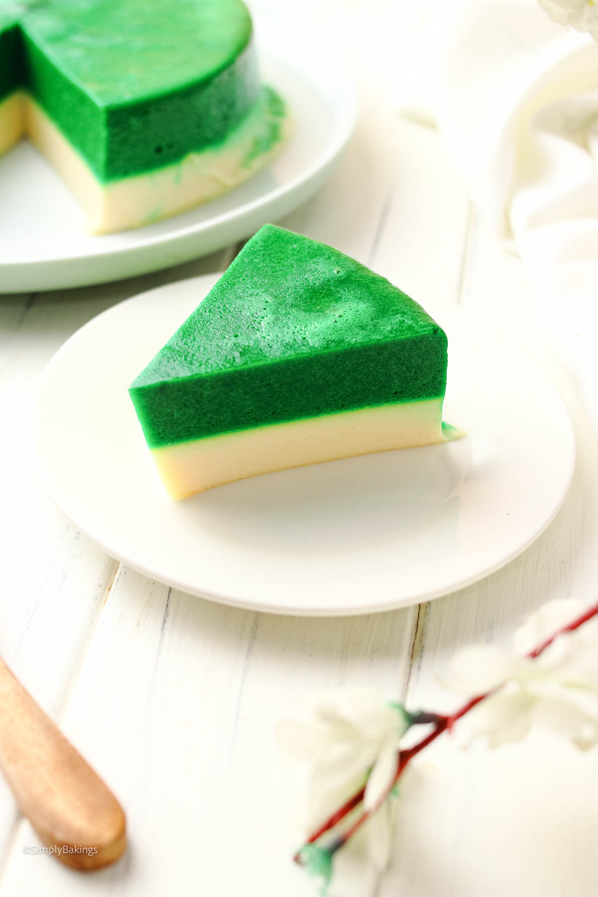 Pandan Jelly Dessert served on a white plate