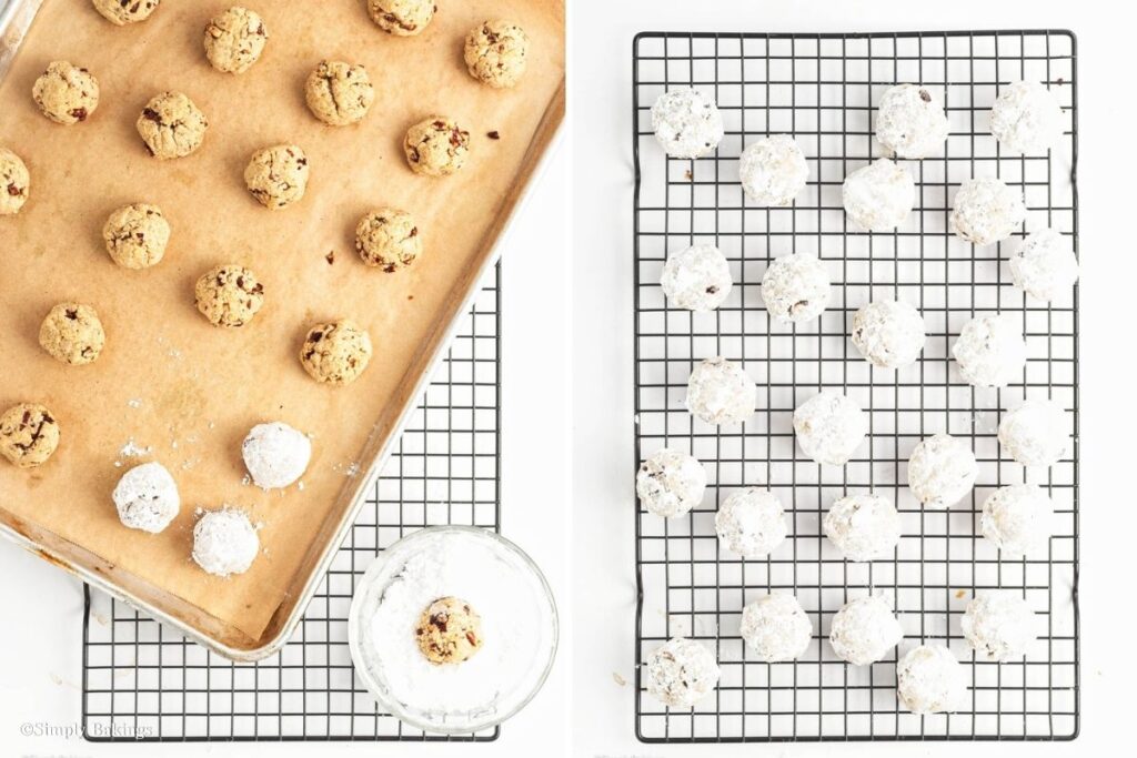 Powdered sugar in a bowl next to tray