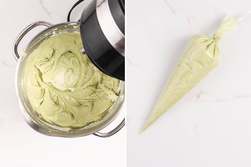 Matcha cream whipped and put into a pipe