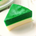 no bake pandan jelly dessert served on a white plate