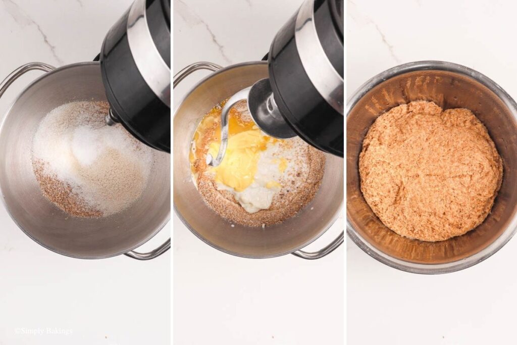 self-rising flour, sugar, yeast, salt, tangzhong, whisked egg, coconut milk, and butter combined using a stand mixer to make a coconut milk dough