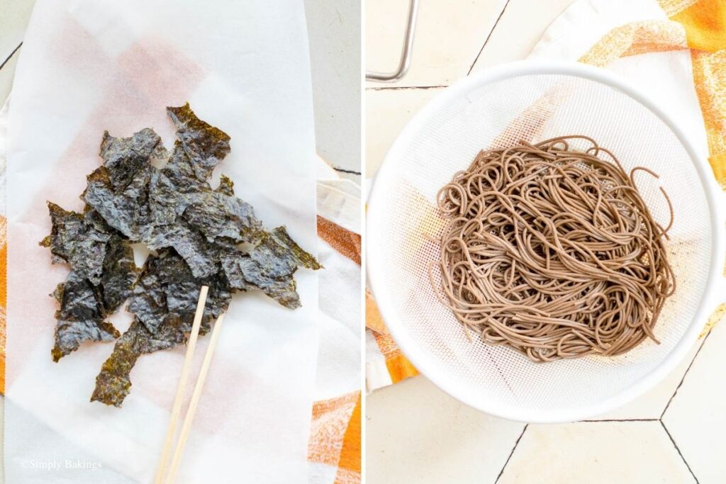 Nori and Soba noodles in separate bowls