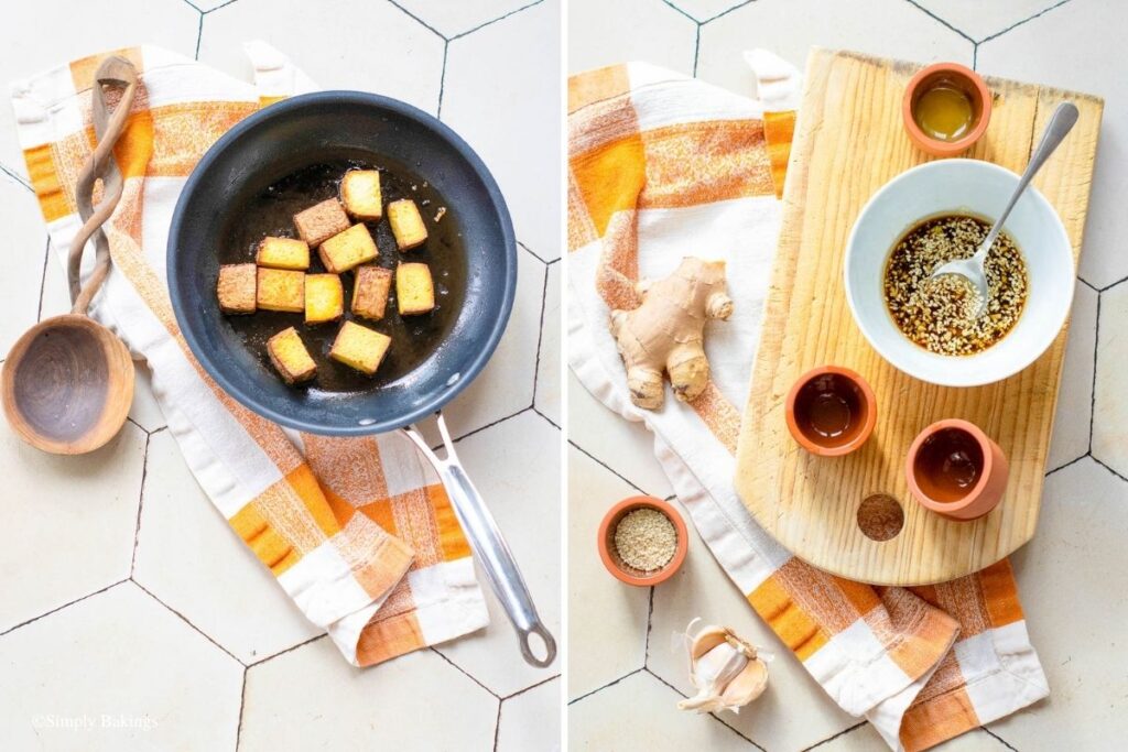 Tofu in the pan and other ingredients
