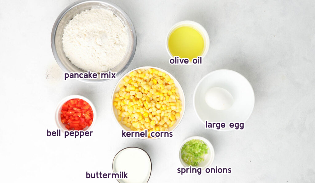 All ingredients for Corn Fritters With Pancake Mix