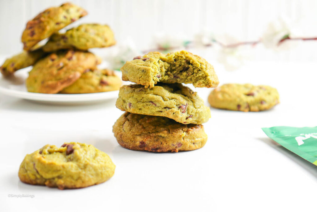 Matcha Cookies on a white surface