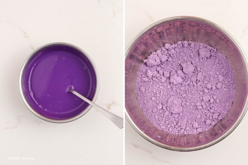 Two bowls with food coloring or rice flour