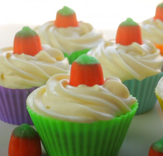 pumpkin cupcakes in silicone holders