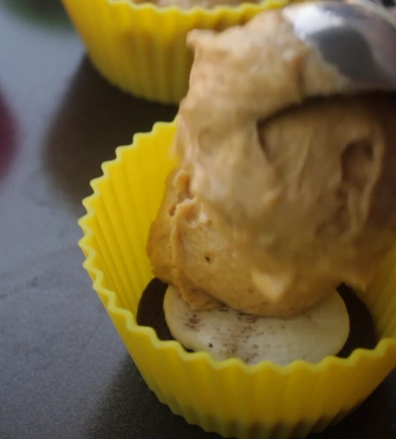 pouring cupcake dough to silicone cupcake holder