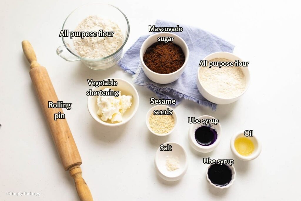 All ingredients for Piaya in separate bowls