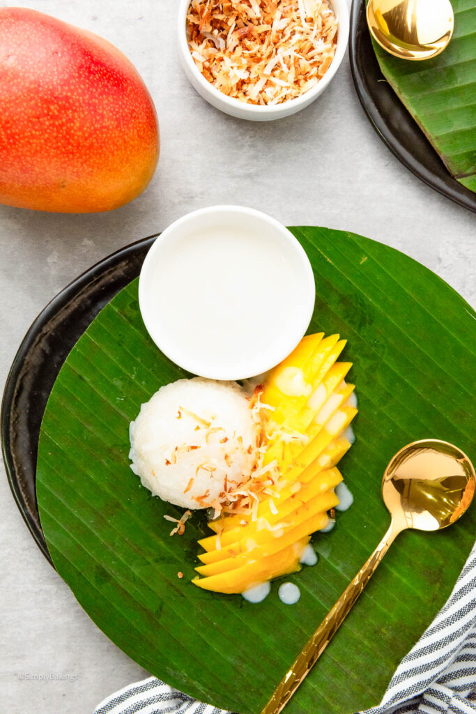 Filipino Mango Sticky Rice with a spoon