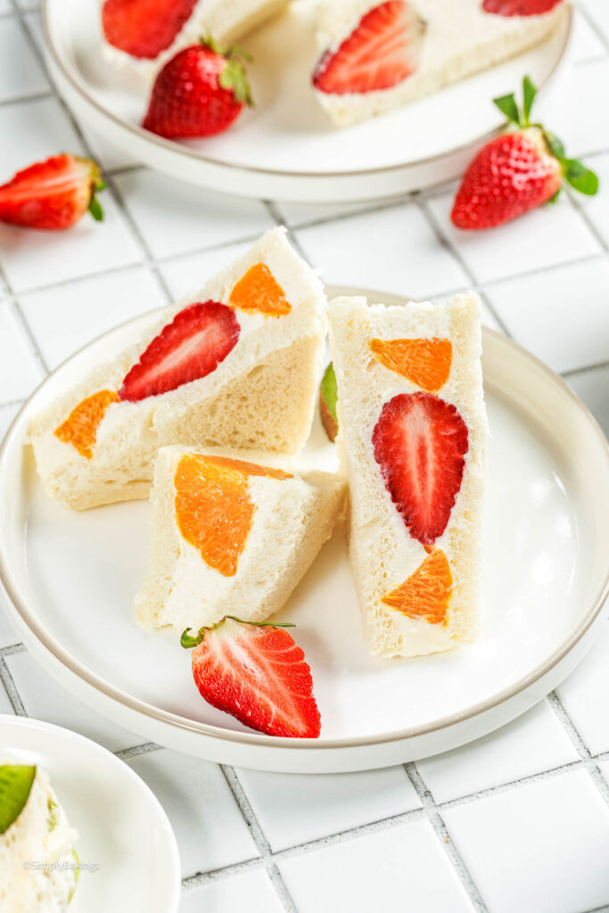 A plate of slices of Japanese Fruit Sandwiches