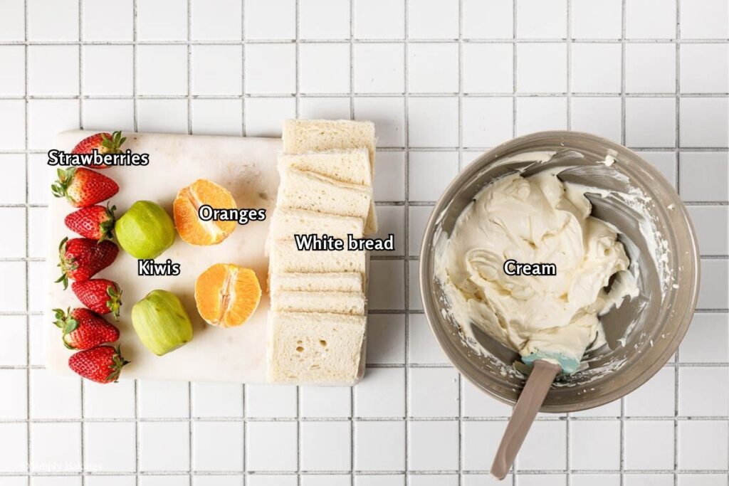All ingredients for Japanese Fruit Sandwiches in bowls