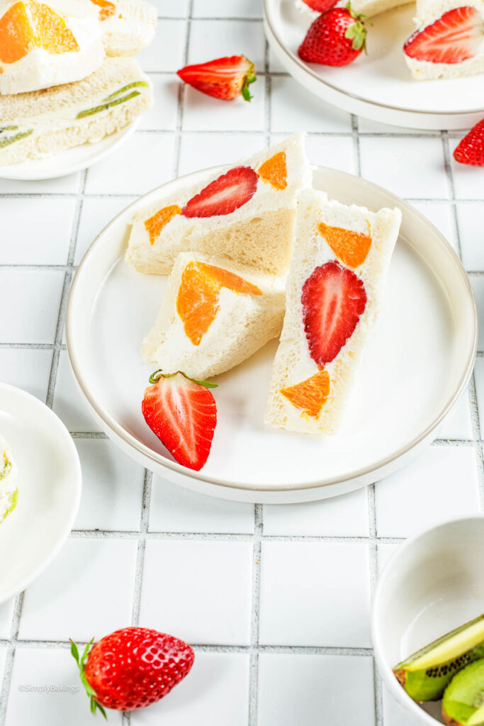 Japanese Fruit Sandwiches served on a white plate