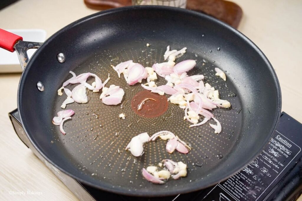 Garlic and onion sauteed together in the pan