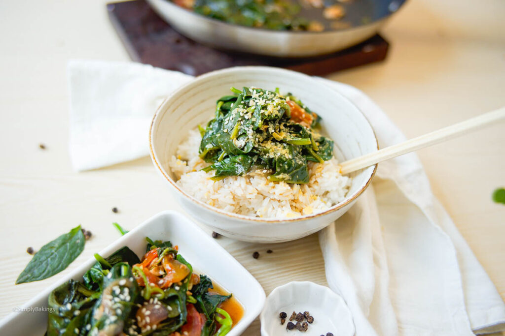 Alugbati dish beside other vegetable dishes