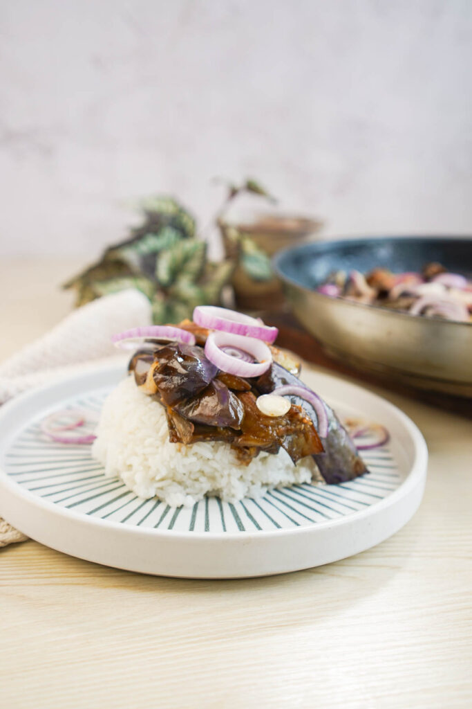 Eggplant Bisteak in a white bowl