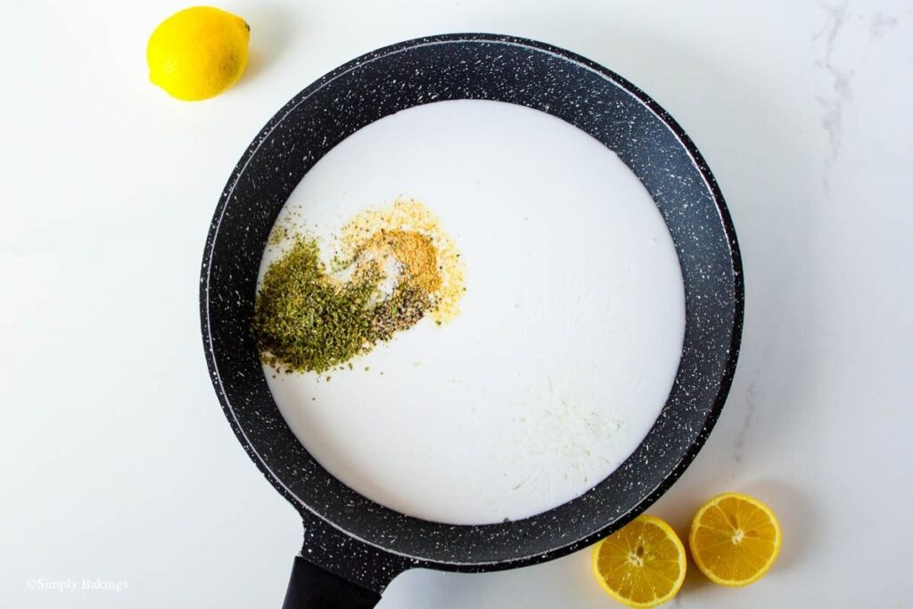 A large pan filled with cooking cream