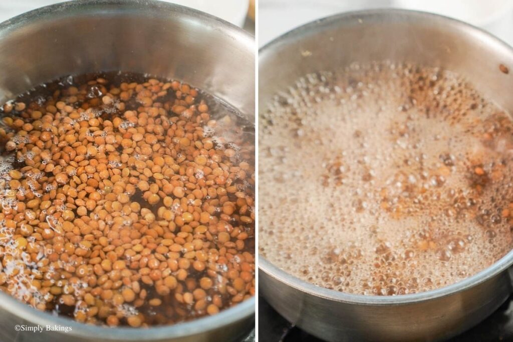 Lentil and other ingredients boiling