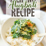 Vegan Alugbati dish with steamed rice in a white bowl