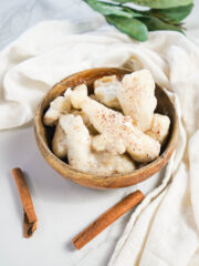 Taro with coconut milk served in a wooden bowl