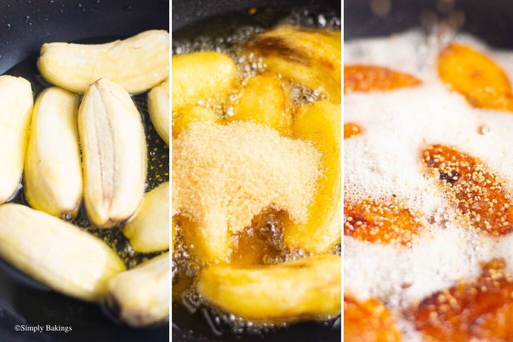 Banana cue cooking in a pan with oil
