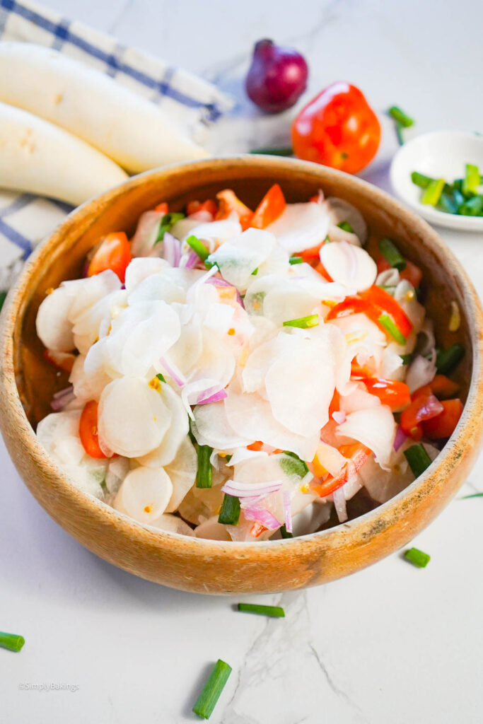 A bowl of Filipino Radish Salad