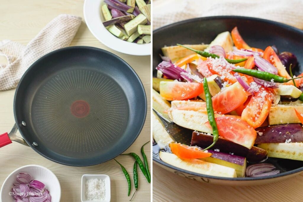A pan with veggies over medium heat