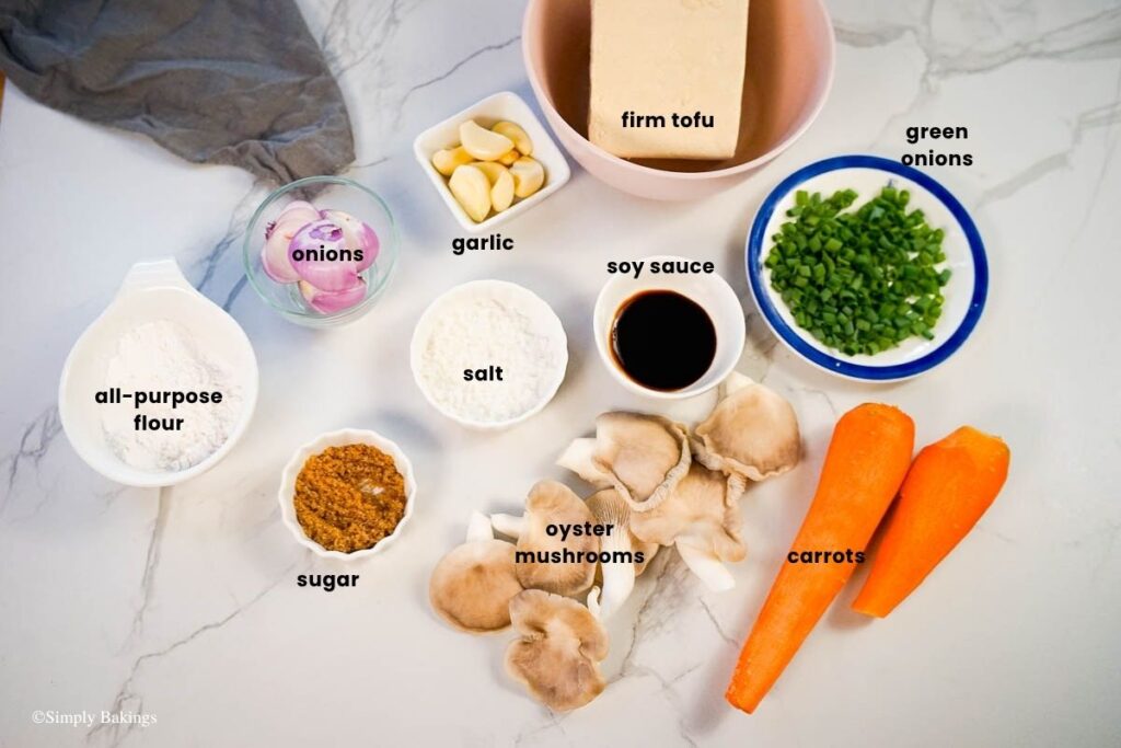 All ingredients for vegan siomai in bowls