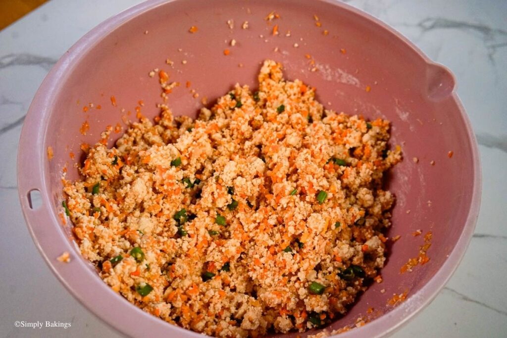Siomai mixture in a medium bowl
