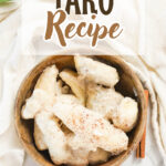 Taro dessert in a small wooden bowl
