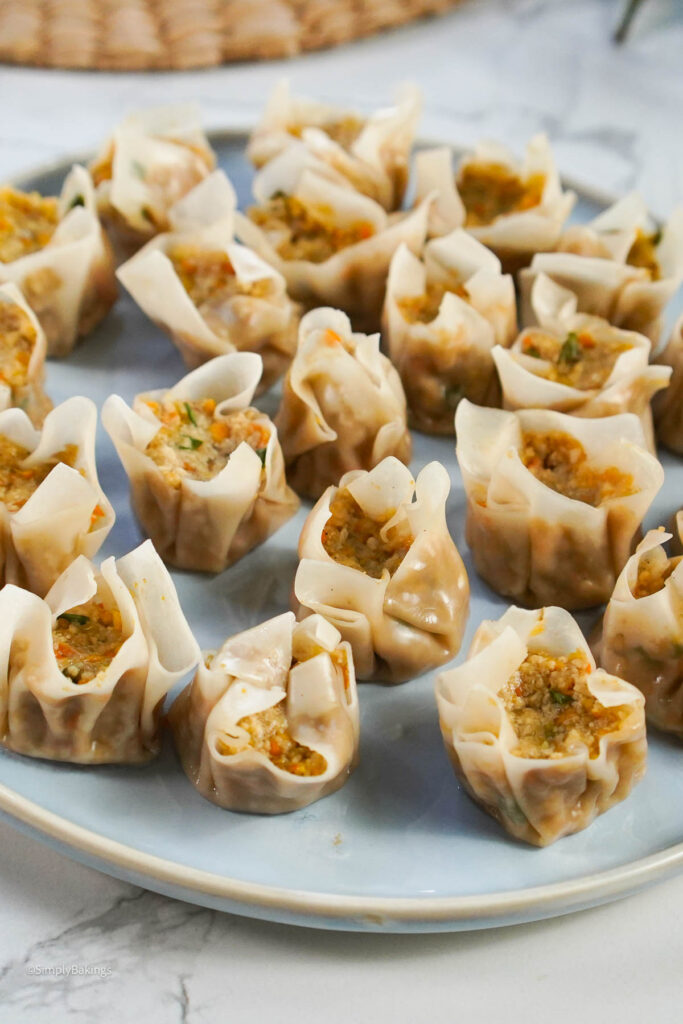 Vegan Siomai spread out on a plate