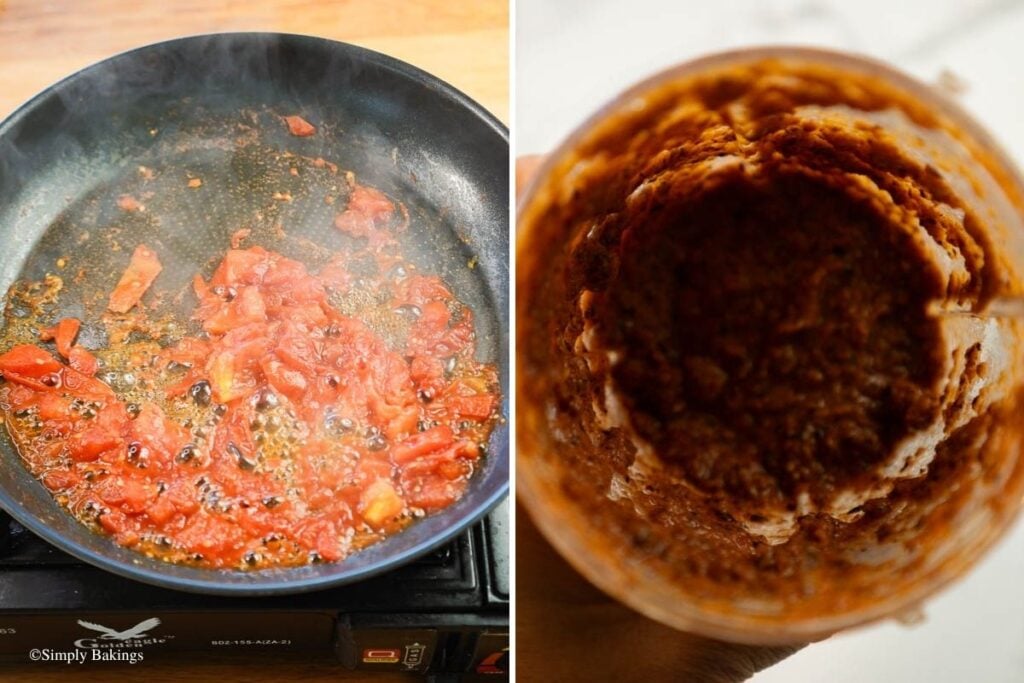 A pan with tomatoes over low heat