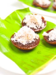 Kutsinta spread on a banana leaf