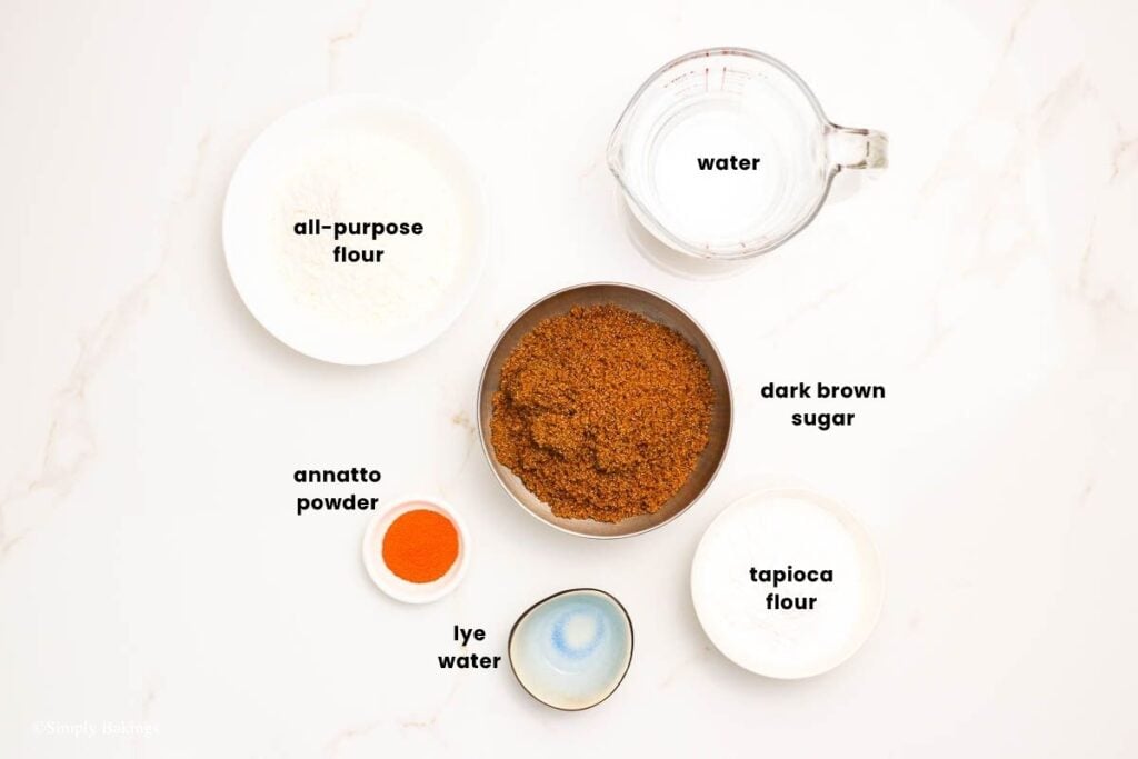 All ingredients for Kutsinta in bowls