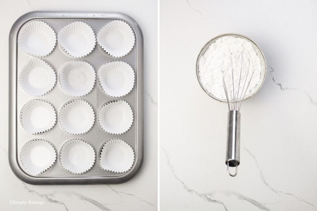 Baking tray lined with cupcake liners