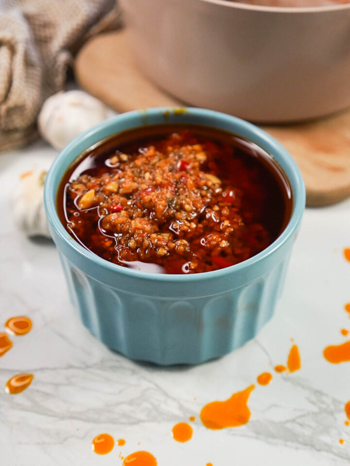 Chili garlic sauce in a small bowl ready to serve