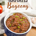 kamatis bagoong served in a small white bowl