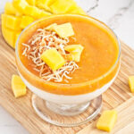 Mango Coconut Pudding served in a small glass