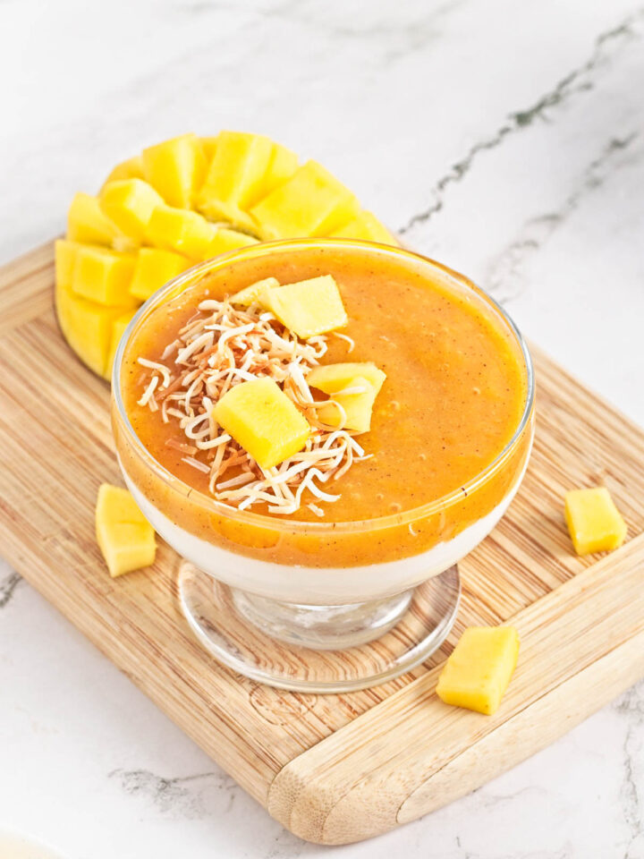 Mango coconut pudding in a glass