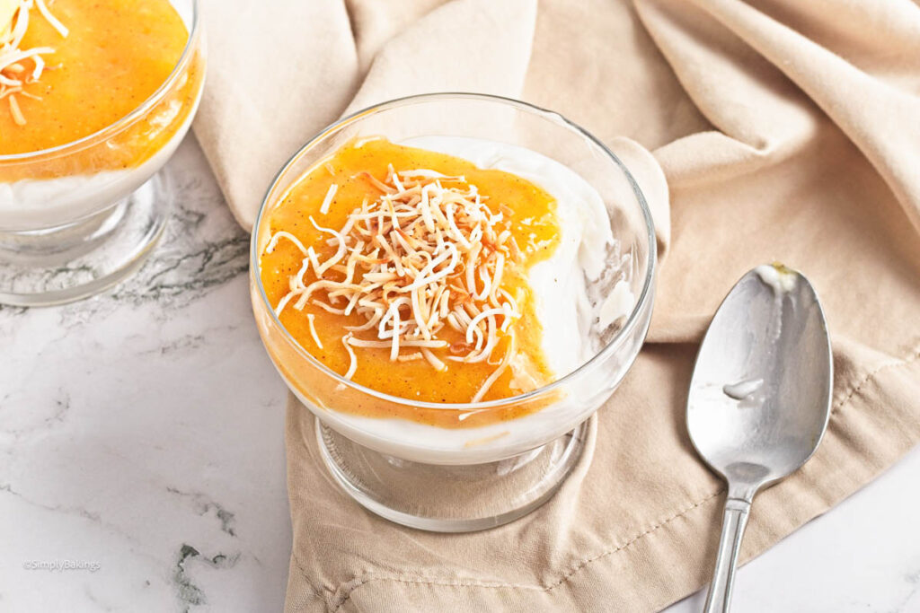Mango Coconut Pudding with a spoon next to it