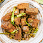 A serving of Spicy Balsamic Tofu with Green Peas
