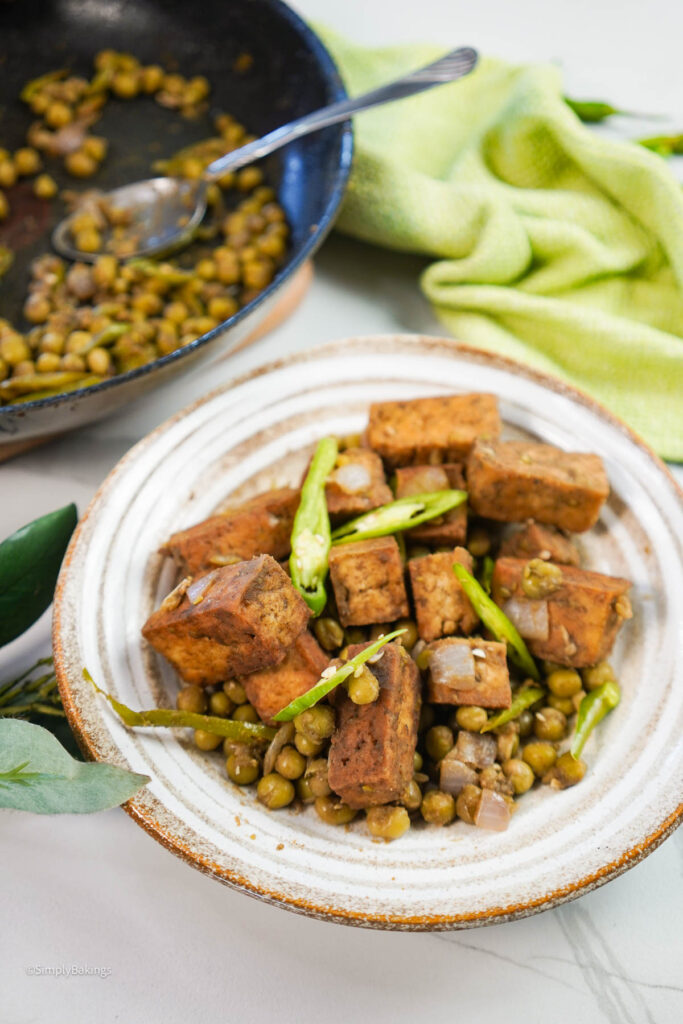 Spicy Balsamic Tofu dish with Green Peas