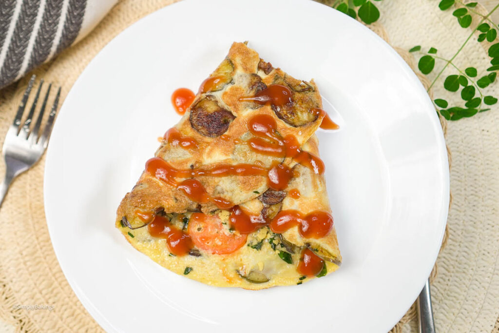Delicious eggplant omelette on a plate